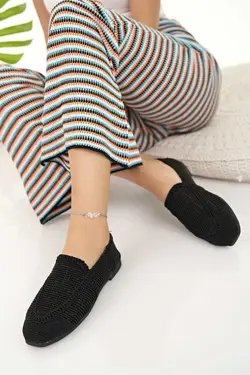 کفش راحتی عروسکی راحت بافتنی قلاب دوزی شده حصیری توری مشکی زنانه برند Modafırsat کد 1700913065