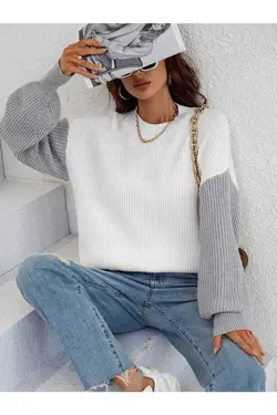 بلوز پلیور گشاد بافتنی سفید رنگی زنانه برند The Red کد 1701351854