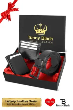 کیف پول ست کمربند دار جعبه‎دار کادو ویژه سری جا کارتی مردانه اصل برند Tonny Black کد 1701993738