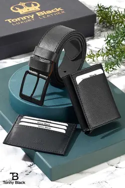 کیف پول ست کمربند دار جعبه‎دار کادو ویژه سری جا کارتی مردانه اصل برند Tonny Black کد 1701993738