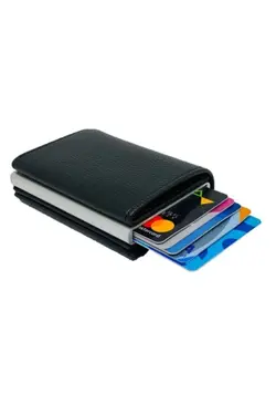 کیف پول محافظ اتوماتیک سکه چشمه‎دار جا کارتی مردانه مشکی چرم برند Walle's Polo کد 1701993681