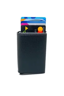 کیف پول محافظ اتوماتیک سکه چشمه‎دار جا کارتی مردانه مشکی چرم برند Walle's Polo کد 1701993681