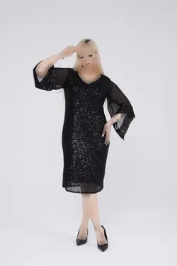 لباس مجلسی شیفون پولک دوز سایز بزرگ برند VOLİNAY TEKSTİL کد 1702289702