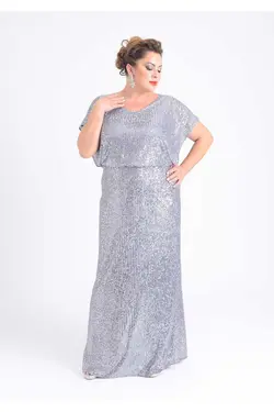 لباس مجلسی بلند پولک دوز پولکی سایز بزرگ رنگی طوسی برند LİLAS XXL کد 1703311640