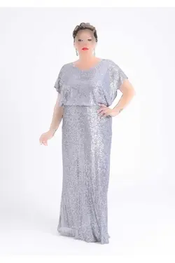 لباس مجلسی بلند پولک دوز پولکی سایز بزرگ رنگی طوسی برند LİLAS XXL کد 1703311640