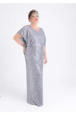 لباس مجلسی بلند پولک دوز پولکی سایز بزرگ رنگی طوسی برند LİLAS XXL کد 1703311640