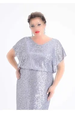 لباس مجلسی بلند پولک دوز پولکی سایز بزرگ رنگی طوسی برند LİLAS XXL کد 1703311640