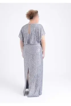 لباس مجلسی بلند پولک دوز پولکی سایز بزرگ رنگی طوسی برند LİLAS XXL کد 1703311640