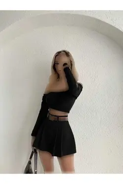 دامن شلوارک کمربند‎دار پلیسه دار شورت زنانه برند LB Laluna Butik کد 1703284530