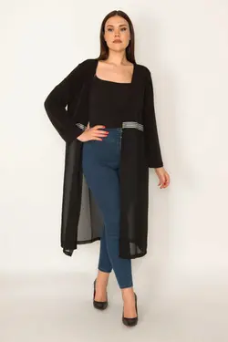 بافتنی پایین کمر شیفون بلند طرح‎دار نوار قسمتی با مشکی زنانه برند Şans کد 1648305068