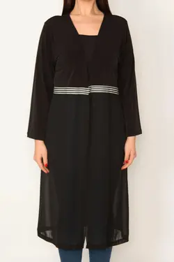 بافتنی پایین کمر شیفون بلند طرح‎دار نوار قسمتی با مشکی زنانه برند Şans کد 1648305068