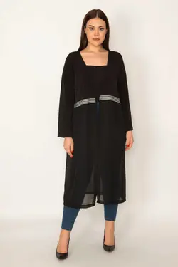 بافتنی پایین کمر شیفون بلند طرح‎دار نوار قسمتی با مشکی زنانه برند Şans کد 1648305068