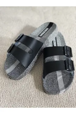 دمپایی راحت ساحلی استخر حمام بالکن کف سگک دار 4فصل روزانه داخل طوسی مشکی قابل تنظیم مردانه برند MODA SENİ کد 1648257198