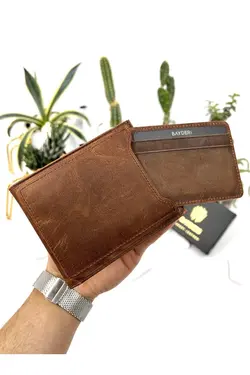 کیف پول جا کارتی اضافی شتری مردانه چرم اصل برند bayderi کد 1648188187