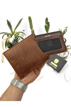 کیف پول جا کارتی اضافی شتری مردانه چرم اصل برند bayderi کد 1648188187