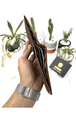 کیف پول جا کارتی اضافی شتری مردانه چرم اصل برند bayderi کد 1648188187
