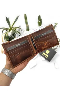 کیف پول جا کارتی اضافی شتری مردانه چرم اصل برند bayderi کد 1648188187