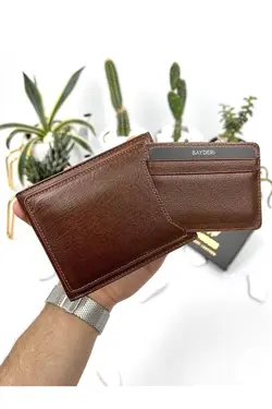 کیف پول جا کارتی اضافی شتری مردانه چرم اصل برند bayderi کد 1648188246
