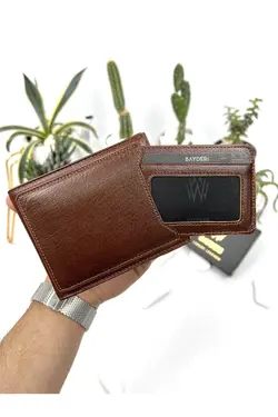 کیف پول جا کارتی اضافی شتری مردانه چرم اصل برند bayderi کد 1648188246