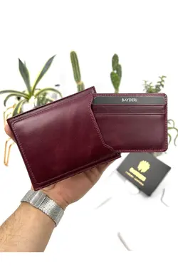 کیف پول جا کارتی اضافی زرشکی مردانه چرم اصل برند bayderi کد 1648188067