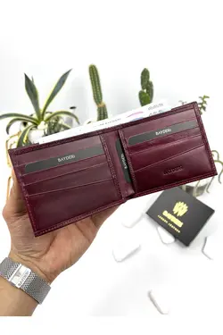کیف پول جا کارتی اضافی زرشکی مردانه چرم اصل برند bayderi کد 1648188067