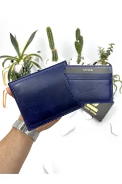 کیف پول جا کارتی اضافی سرمه ای مردانه چرم اصل برند bayderi کد 1648187888