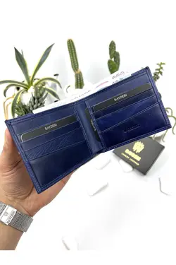 کیف پول جا کارتی اضافی سرمه ای مردانه چرم اصل برند bayderi کد 1648187888
