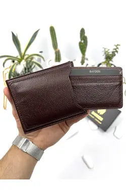 کیف پول جا کارتی اضافی مردانه چرم اصل قهوه برند bayderi کد 1648187827