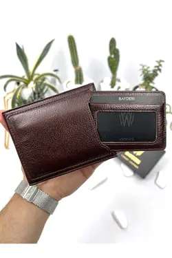 کیف پول جا کارتی اضافی مردانه چرم اصل قهوه برند bayderi کد 1648187827