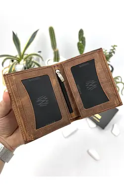 کیف پول جا کارتی بزرگ گشاد شتری مردانه چرم اصل برند bayderi کد 1648187768