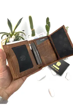 کیف پول جا کارتی بزرگ گشاد شتری مردانه چرم اصل برند bayderi کد 1648187768