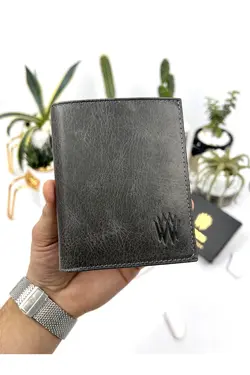 کیف پول جا کارتی بزرگ گشاد طوسی مردانه چرم اصل برند bayderi کد 1648187711