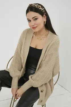 بافتنی طرح‎دار بژ زنانه برند Nazende Stil کد 1648174630