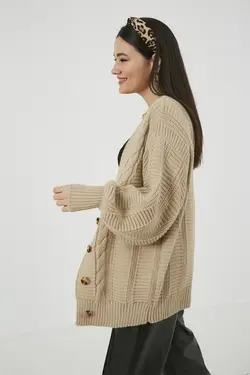 بافتنی طرح‎دار بژ زنانه برند Nazende Stil کد 1648174630