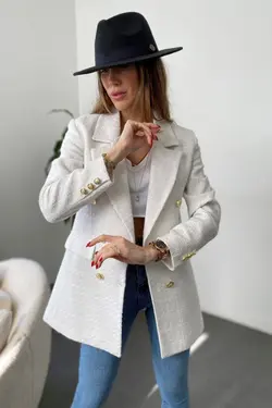 کت دکمه‎دار سفید طلایی زنانه برند Suzi butik کد 1648174270