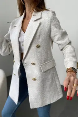 کت دکمه‎دار سفید طلایی زنانه برند Suzi butik کد 1648174270