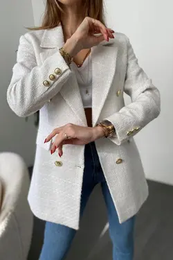 کت دکمه‎دار سفید طلایی زنانه برند Suzi butik کد 1648174270