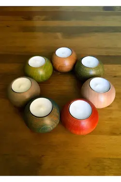 شمعدان ست جا شمعی معطر تزئینی درخت گردو چوب طوسی / سه تایی برند deepowls کد 1648402027