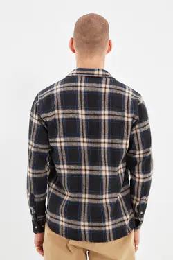 پیراهن متناسب دو جیبه آستین بلند سرمه ای چهارخونه مردانه برند TRENDYOL MAN کد 1648383991