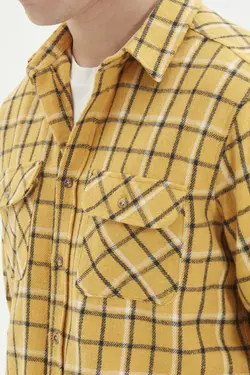 پیراهن متناسب شطرنجی دو جیبه خردلی مردانه برند TRENDYOL MAN کد 1648383987