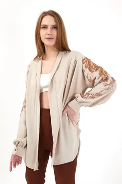 پیراهن کیمونو پولک دوزی شده بژ برند 4Sisters Fashion کد 1648373634