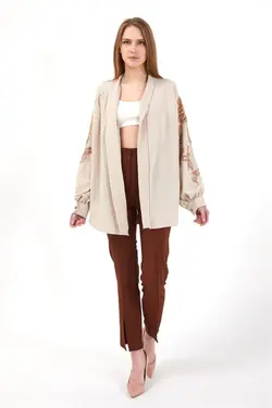 پیراهن کیمونو پولک دوزی شده بژ برند 4Sisters Fashion کد 1648373634