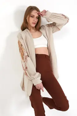 پیراهن کیمونو پولک دوزی شده بژ برند 4Sisters Fashion کد 1648373634