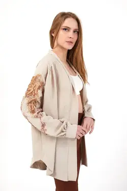 پیراهن کیمونو پولک دوزی شده بژ برند 4Sisters Fashion کد 1648373634