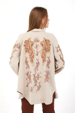 پیراهن کیمونو پولک دوزی شده بژ برند 4Sisters Fashion کد 1648373634