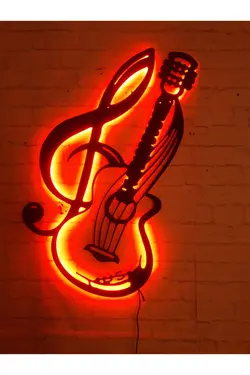 تابلو led تزئینی ام دی اف چوب نورانی rgb گیتار برند MF TASARIM کد 1648499600