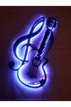 تابلو led تزئینی ام دی اف چوب نورانی rgb گیتار برند MF TASARIM کد 1648499600