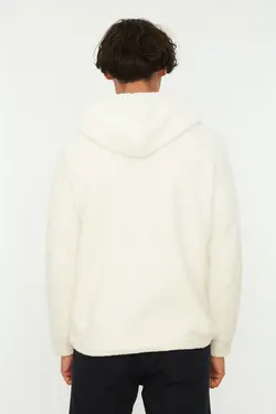 سوییشرت جیب دار کلاهدار اسلیم فیت آستین بلند شیری زیپدار مردانه برند TRENDYOL MAN کد 1648493162