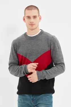 پلیور متناسب طرح‎دار یقه گرد رنگ خاکستری آنتراسیت مردانه برند TRENDYOL MAN کد 1648493084