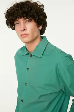 پیراهن گشاد یقه آستین بلند سبز مردانه برند TRENDYOL MAN کد 1648493086